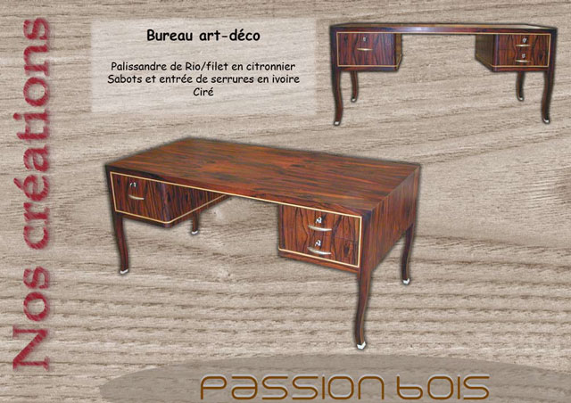 Bureau art déco palissandre de Rio et citronnier